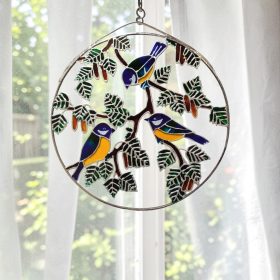 Cinkék faágon üvegfestmény