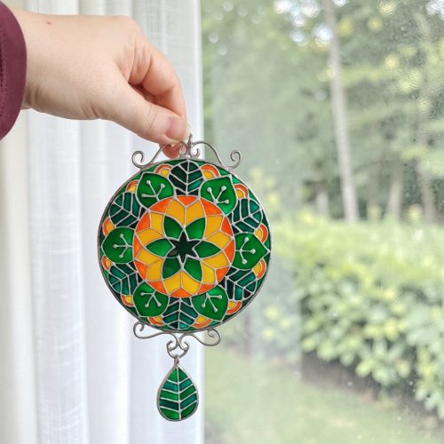 Életöröm Mandala - Festett üveg ablakdísz