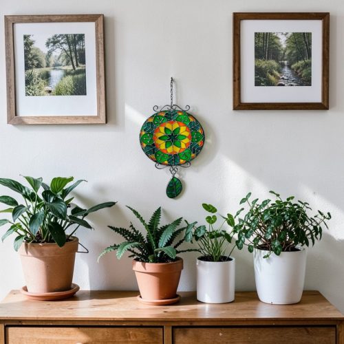 Életöröm Mandala - Festett üveg ablakdísz