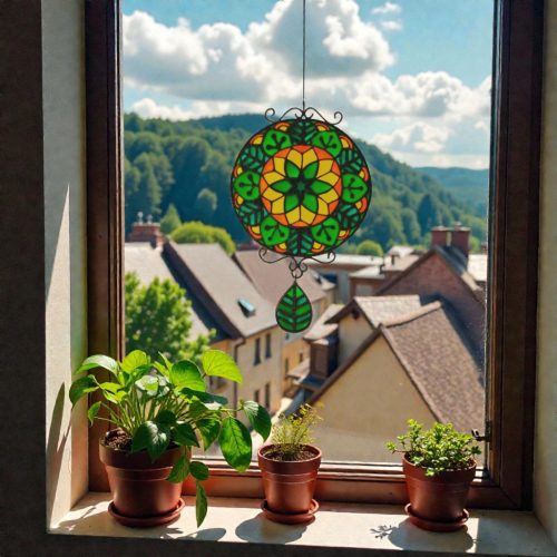 Életöröm Mandala - Festett üveg ablakdísz