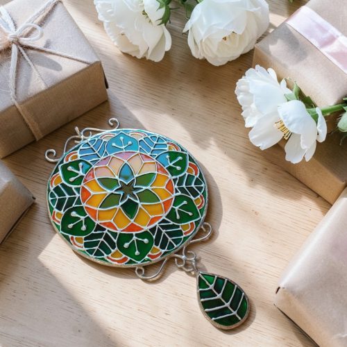 Életöröm Mandala - Festett üveg ablakdísz