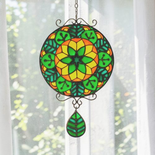 Életöröm Mandala - Festett üveg ablakdísz