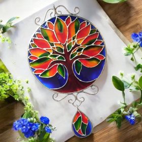 Gaia Életfa Mandala - Festett üveg ablakdekoráció