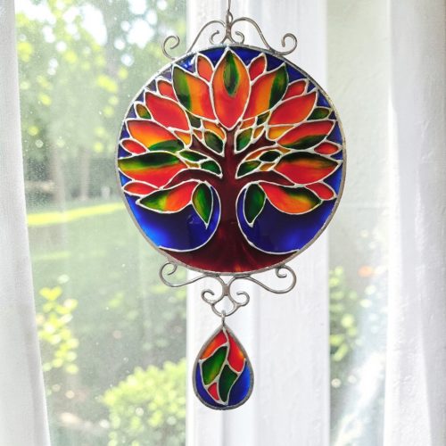Gaia Életfa Mandala - Festett üveg ablakdekoráció