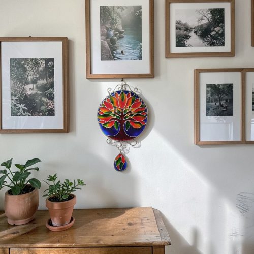 Gaia Életfa Mandala - Festett üveg ablakdekoráció
