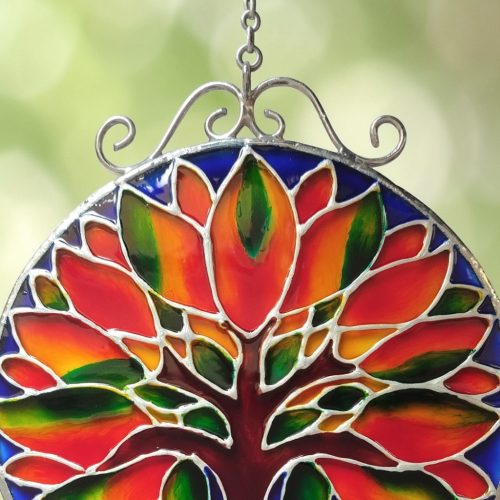 Gaia Életfa Mandala - Festett üveg ablakdekoráció