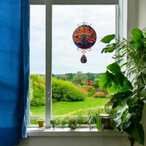 Gaia Életfa Mandala - Festett üveg ablakdekoráció