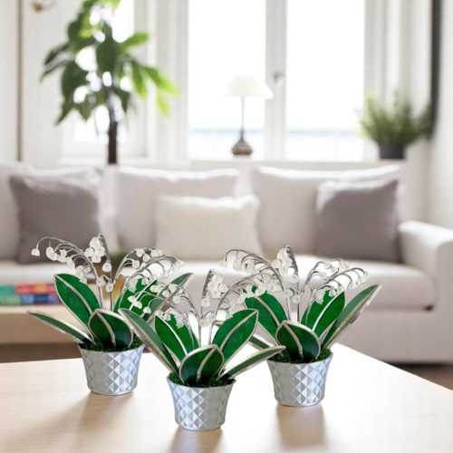 Elegáns üveg virágdísz - Gyöngyvirág kaspóban örökvirág dekoráció