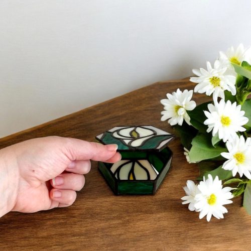 Design üveg ékszerdoboz - Kála virág