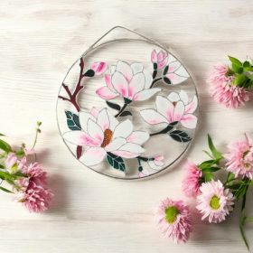 Design lakásdekoráció - Felakasztható festett magnólia virág ablakdísz