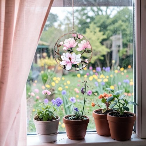 Magnólia - Festett ablakdísz