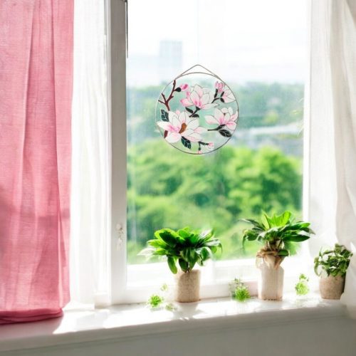 Látványos ablakdísz - Felakasztható festett üveg magnóliák