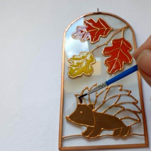 Őszi süni - Üvegfestő alkotó doboz