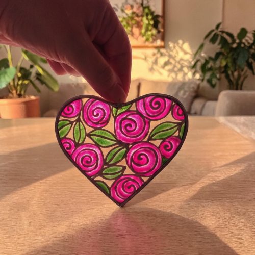 Pünkösdi rózsa - Festett szív alakú függődísz