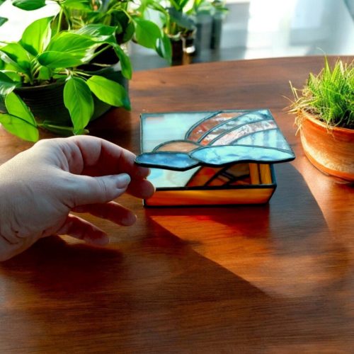 Szivárvány mintás tiffany üveg ékszertartó doboz