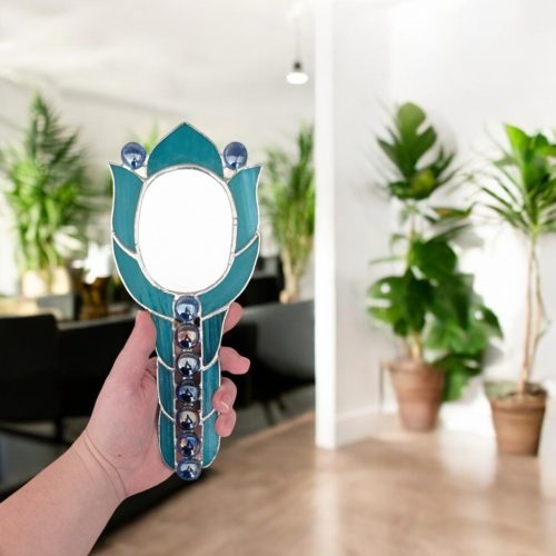 Tulipán formájú kézitükör - Türkiz