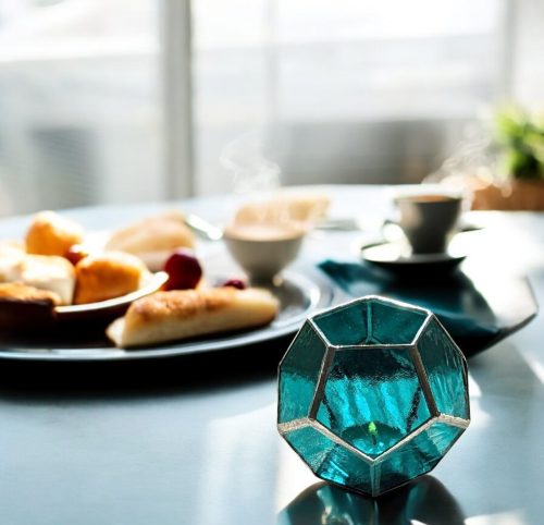 Türkiz geometrikus mécsestartó