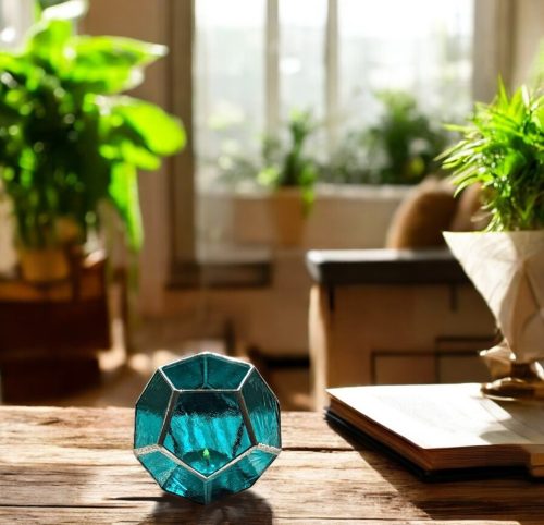 Türkiz geometrikus mécsestartó