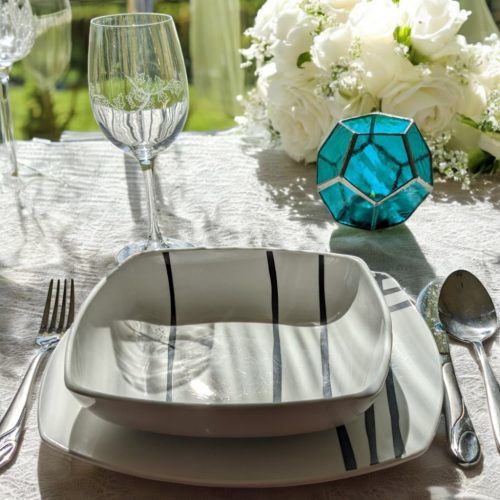 Türkiz geometrikus mécsestartó