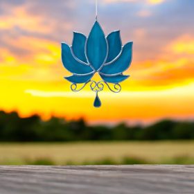 Egyedi üveg lakásdísz - Türkiz lótuszvirág függő kivitelben