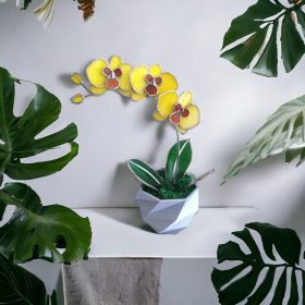 Elegáns üveg virágdekor - Örökké virágzó sárga orchidea