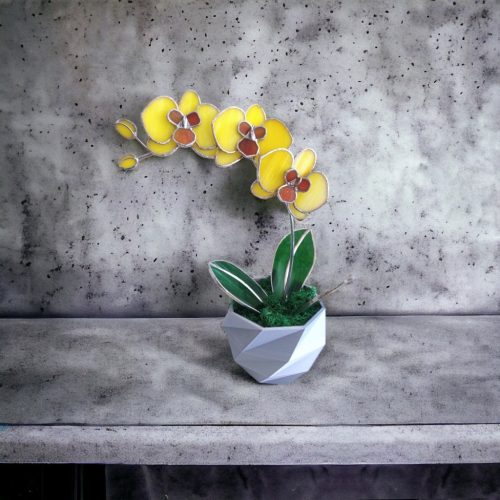 Sárga üveg orchidea örökvirág - Különleges ajándékötlet