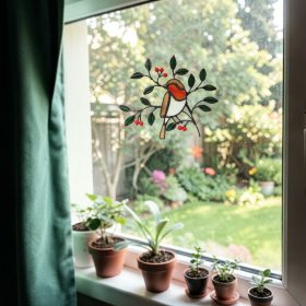 Vörösbegy faágon - Függeszthető ablakdekoráció